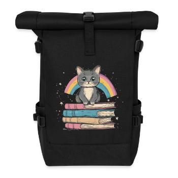 Cute cat lying on books - Roll Top Backpack - black - Front