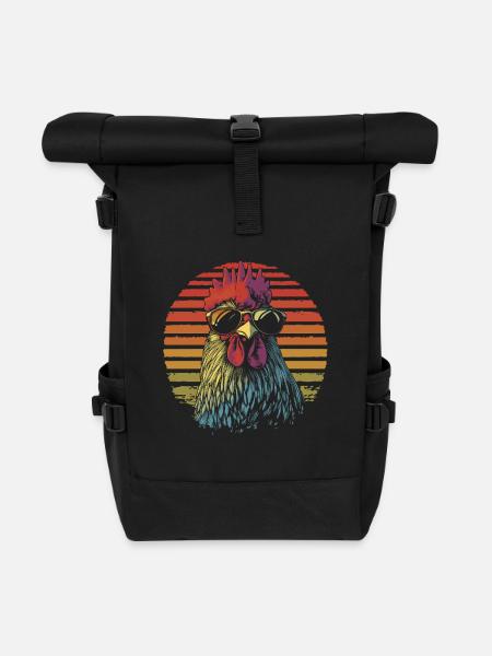 Huhn mit Sonnenbrille vintage - Rolltop Rucksack - Schwarz