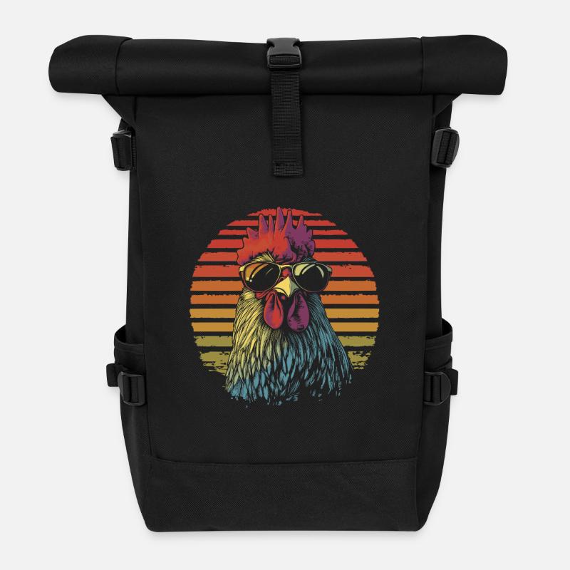 Huhn mit Sonnenbrille vintage - Rolltop Rucksack - Schwarz