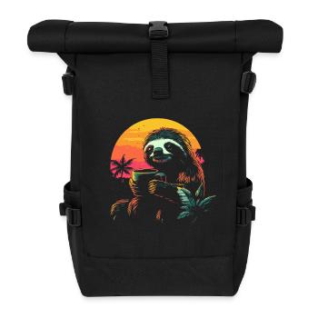 Paresseux avec café coucher de soleil vintage - Sac à dos roll top - noir - Devant