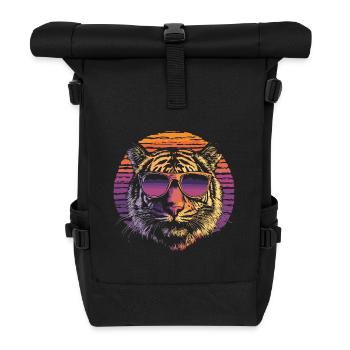 Tigre avec lunettes de soleil coucher de soleil vintage - Sac à dos roll top - noir - Devant