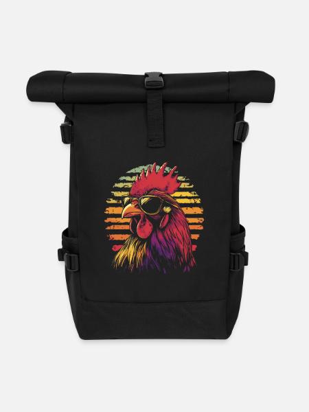 Hahn mit Sonnenbrille vintage - Rolltop Rucksack - Schwarz