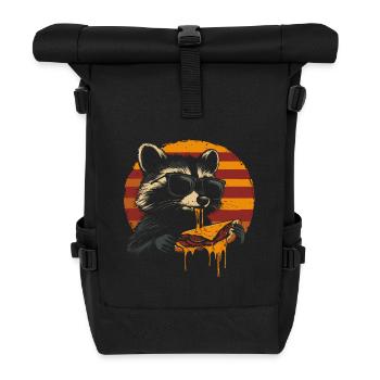 Waschbär mit Sonnenbrille isst Pizza - Rolltop Rucksack - Schwarz - Vorne