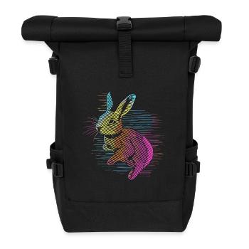 Farbenfroher Hase in retro Streifen - Rolltop Rucksack - Schwarz - Vorne