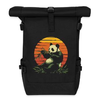 Panda eats bamboo vintage - Roll Top Backpack - black - Front