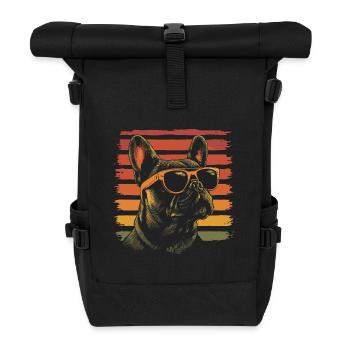 Französische Bulldogge mit Sonnenbrille Vintage - Rolltop Rucksack - Schwarz - Vorne