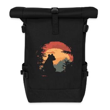 Silhouette panda assis coucher de soleil vintage - Sac à dos roll top - noir - Devant
