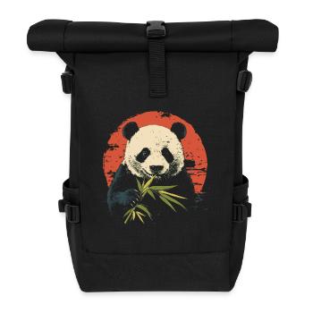 Panda isst Bambus - Rolltop Rucksack - Schwarz - Vorne
