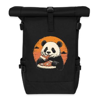 Panda mange de la pizza - Sac à dos roll top - noir - Devant