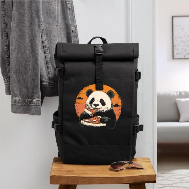 Panda eats pizza Roll Top Backpack