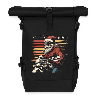 Cool Santa Claus rides a motorcycle - Roll Top Backpack - black - Front