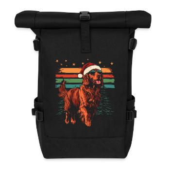 Setter irlandais avec chapeau de Père Noël et lunettes de soleil - Sac à dos roll top - noir - Devant