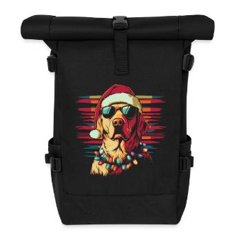 Labrador mit Weihnachtsmütze und Lichterkette - Rolltop Rucksack - Schwarz - Vorne