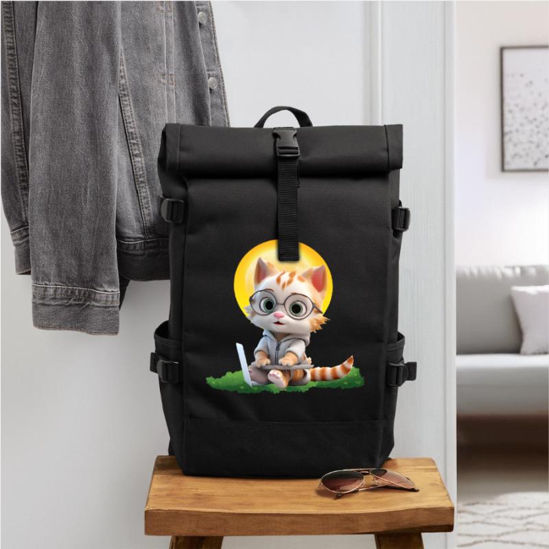 Smart Cat Sun Coder : Impression d’art pour ordinateur portable chaton Sac à dos roll top