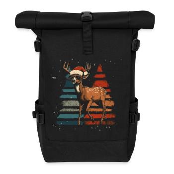 Cerf avec chapeau de Père Noël et lunettes de soleil - Sac à dos roll top - noir - Devant