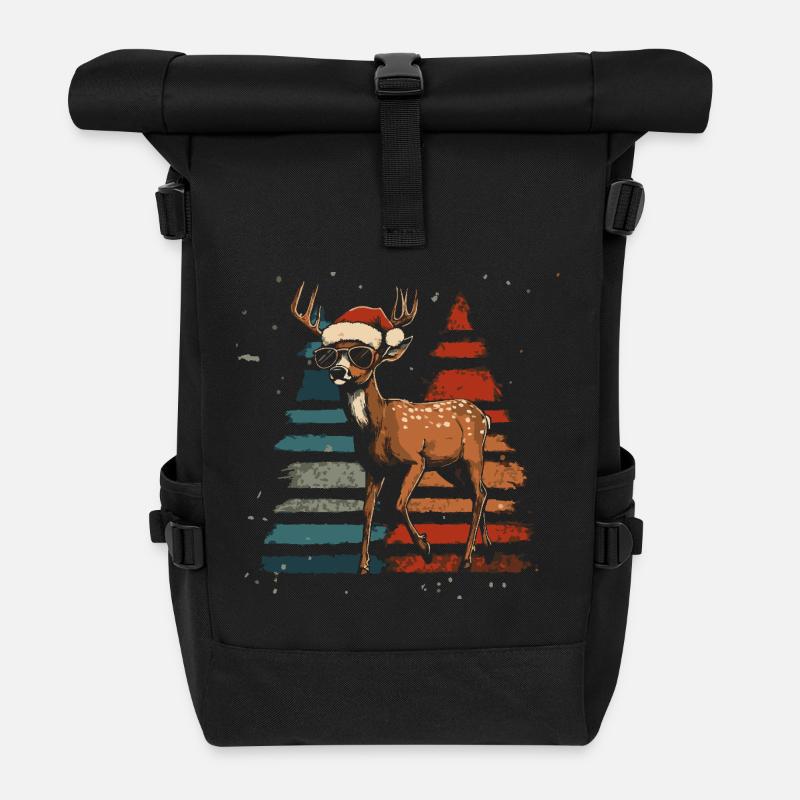 Deer with Santa hat and sunglasses - Roll Top Backpack - black