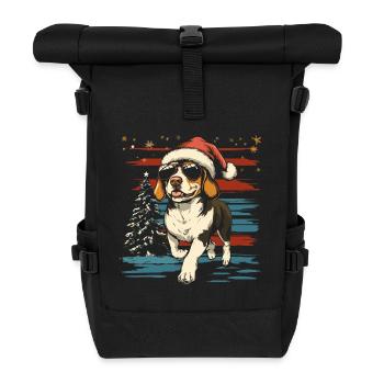 Beagle avec chapeau de Père Noël et lunettes de soleil - Sac à dos roll top - noir - Devant