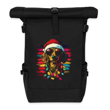 Dackel mit Weihnachtsmütze und Sonnenbrille - Rolltop Rucksack - Schwarz - Vorne