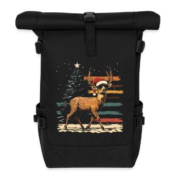 Cerf avec chapeau de Père Noël et lunettes de soleil - Sac à dos roll top - noir - Devant