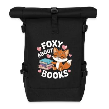 Cute Fox with Books Funny Saying - Roll Top Backpack - black - Front