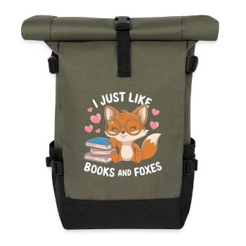 Süßer Fuchs mit Bücher lustiger Spruch - Rolltop Rucksack - Olive/Schwarz - Vorne