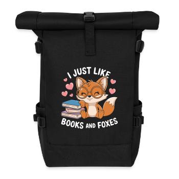 Cute Fox with Books Funny Saying - Roll Top Backpack - black - Front