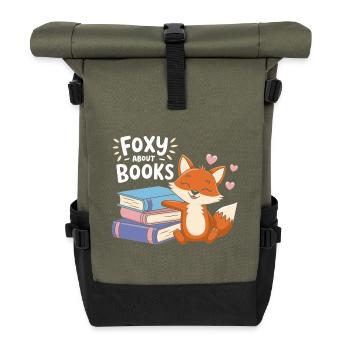 Süßer Fuchs mit Bücher lustiger Spruch - Rolltop Rucksack - Olive/Schwarz - Vorne