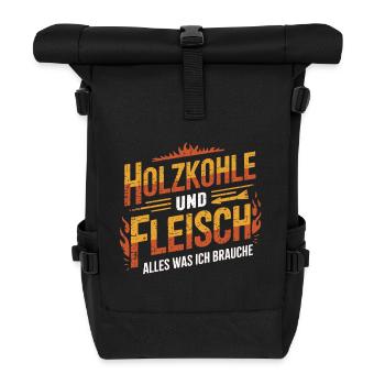 Holzkohle und Fleisch Grill BBQ - Rolltop Rucksack - Schwarz - Vorne