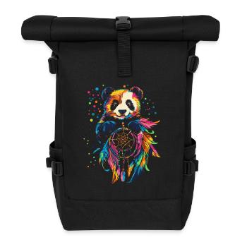 Panda with Dream Catcher - Roll Top Backpack - black - Front