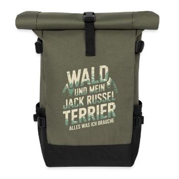 Wald und mein Jack Russel Terrier - Rolltop Rucksack - Olive/Schwarz - Vorne