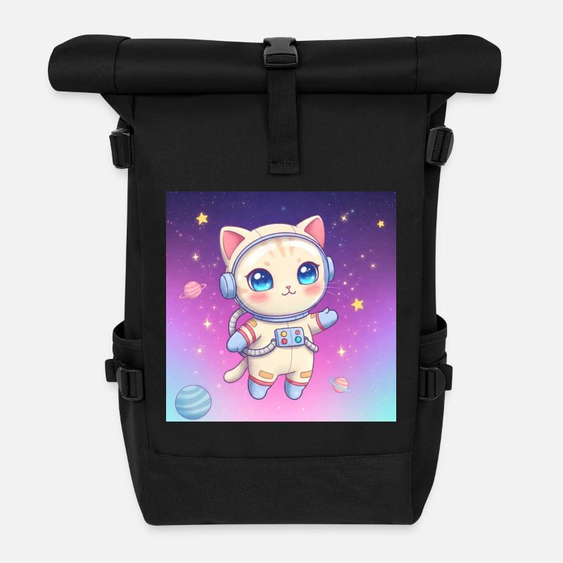 Astronaut Kätzchen - Rolltop Rucksack - Schwarz