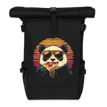 Panda avec des lunettes de soleil mangeant de la pizza - Sac à dos roll top - noir - Devant