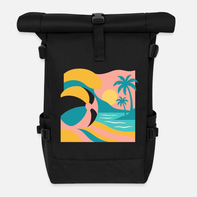 Beachball Bliss - Rolltop Rucksack - Schwarz