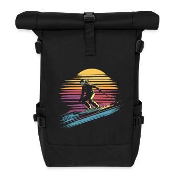 Woman skiing vintage - Roll Top Backpack - black - Front