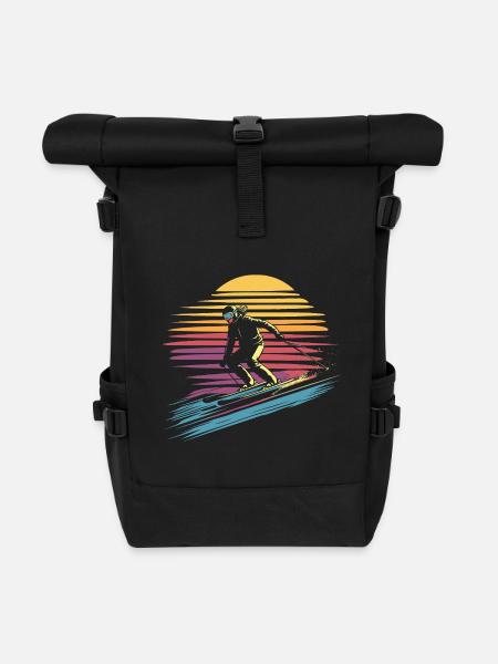 Frau Ski fahren vintage - Rolltop Rucksack - Schwarz