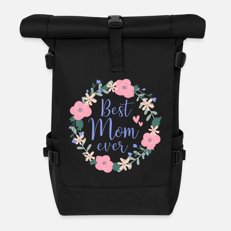 Best Mom Ever - Purple - Roll Top Backpack - black