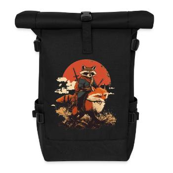 Raccoon Samurai Rides Fox Japan - Roll Top Backpack - black - Front