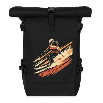 Woman skiing vintage - Roll Top Backpack - black - Front
