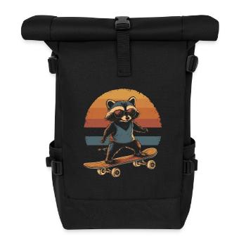 Waschbär auf Skateboard vintage - Rolltop Rucksack - Schwarz - Vorne
