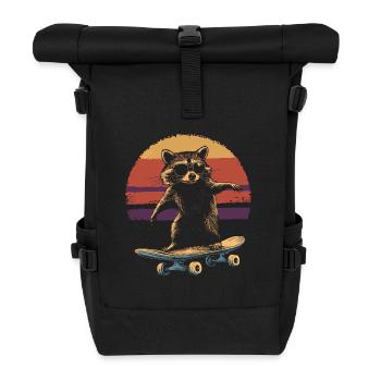 Waschbär auf Skateboard vintage - Rolltop Rucksack - Schwarz - Vorne