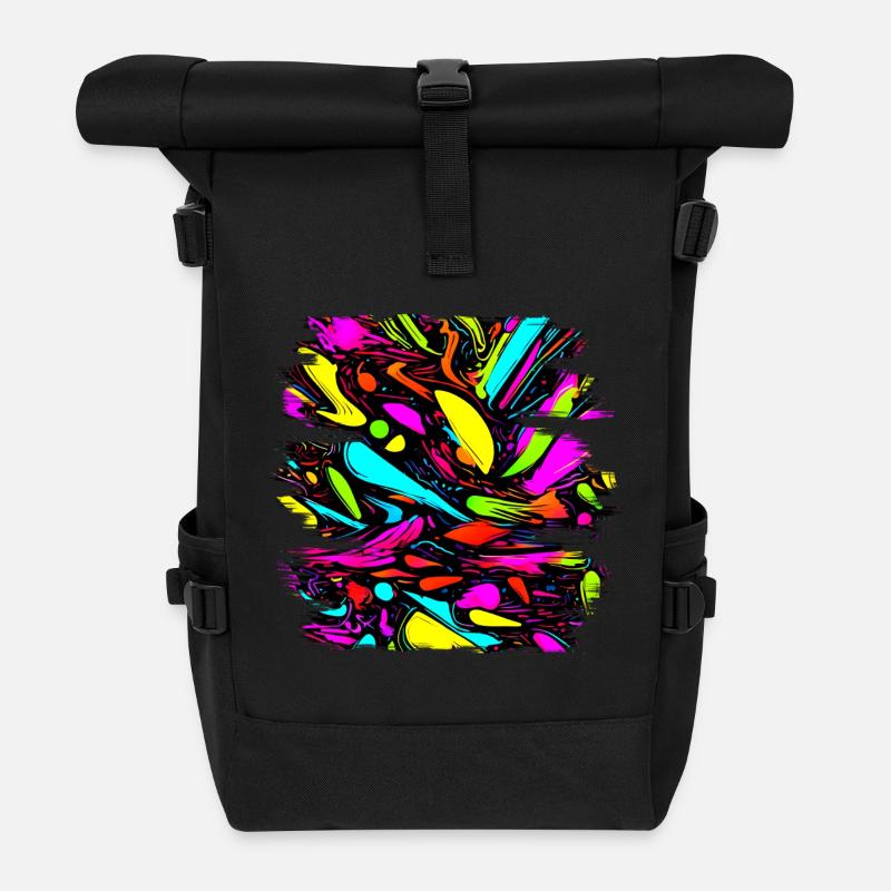 Neon Style 80s Retro Party Color Glow - Rolltop Rucksack - Schwarz