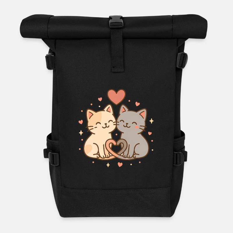 Verspielte Liebeskatzen im Herzdesign - Rolltop Rucksack - Schwarz