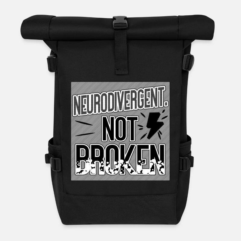 Neurodivergent Not Broken – Neurodiversity Pride - Roll Top Backpack - black
