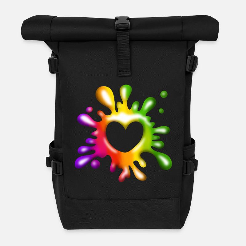 Herz Klecks - Farbenfrohe Liebe - Rolltop Rucksack - Schwarz