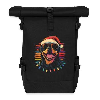 Rottweiler avec chapeau de Père Noël et lunettes de soleil - Sac à dos roll top - noir - Devant