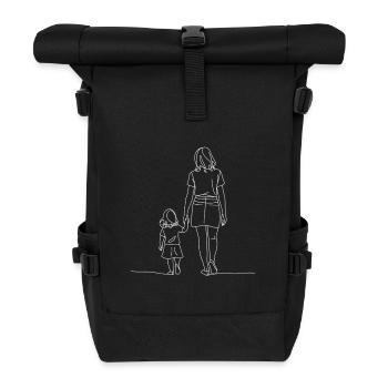 Main dans la main : Mère et fille sur la route - Sac à dos roll top - noir - Devant