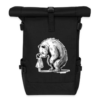 Sanfte Begegnung: Mädchen & Bär - Rolltop Rucksack - Schwarz - Vorne