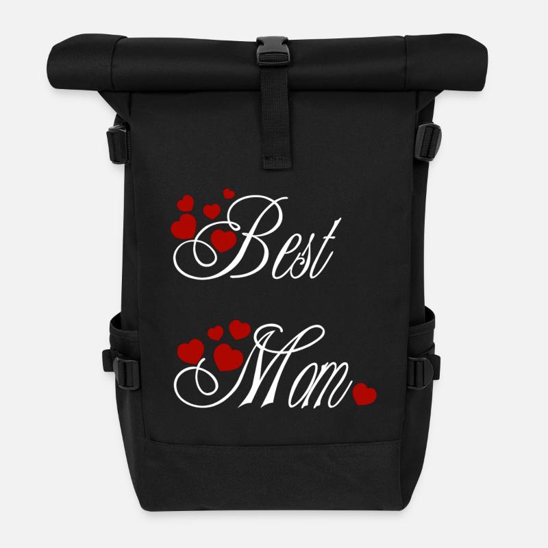 Beste Mama, Kalligraphie mit roten Herzen - Rolltop Rucksack - Schwarz