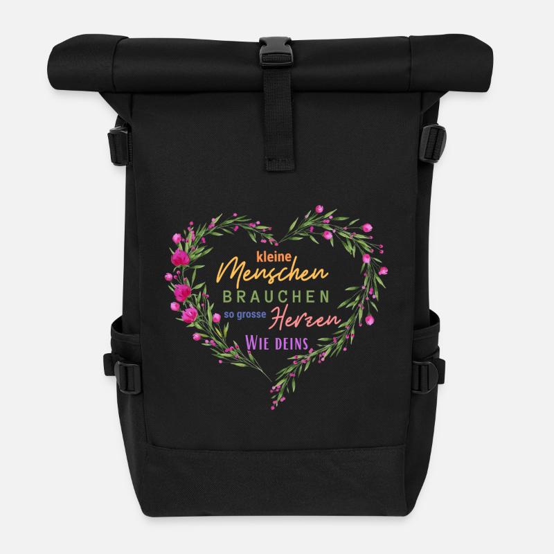 Kleine Menschen brauchen so große Herzen wie deins - Rolltop Rucksack - Schwarz