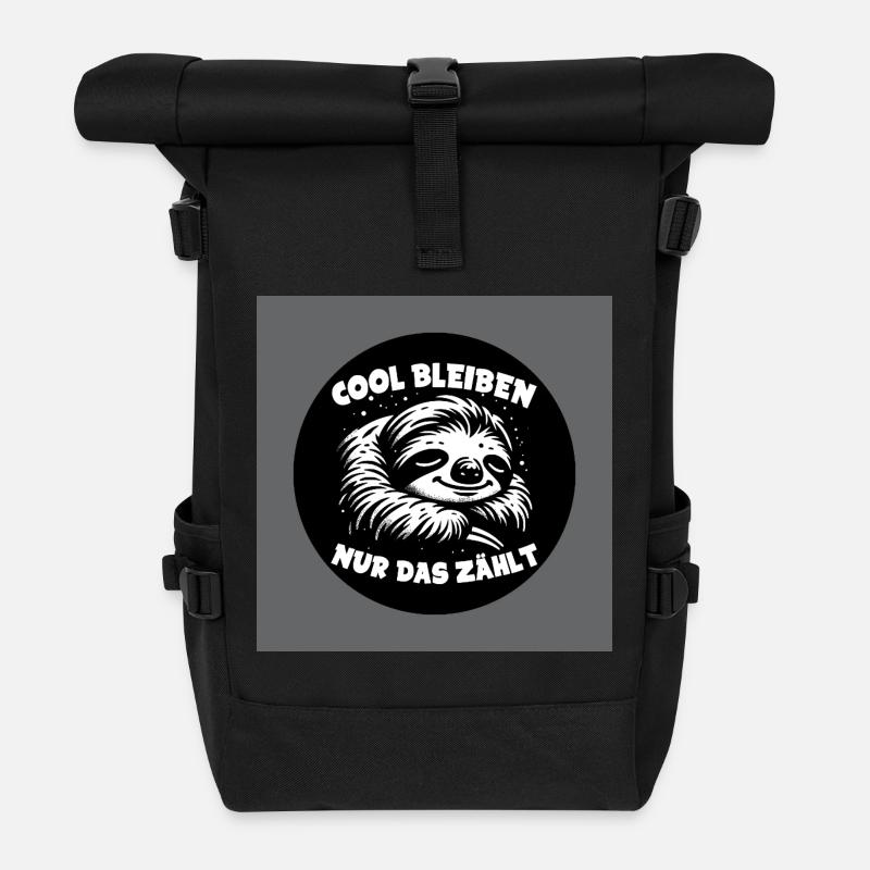 Faultier - immer cool bleiben - immer mit der Ruhe - Rolltop Rucksack - Schwarz